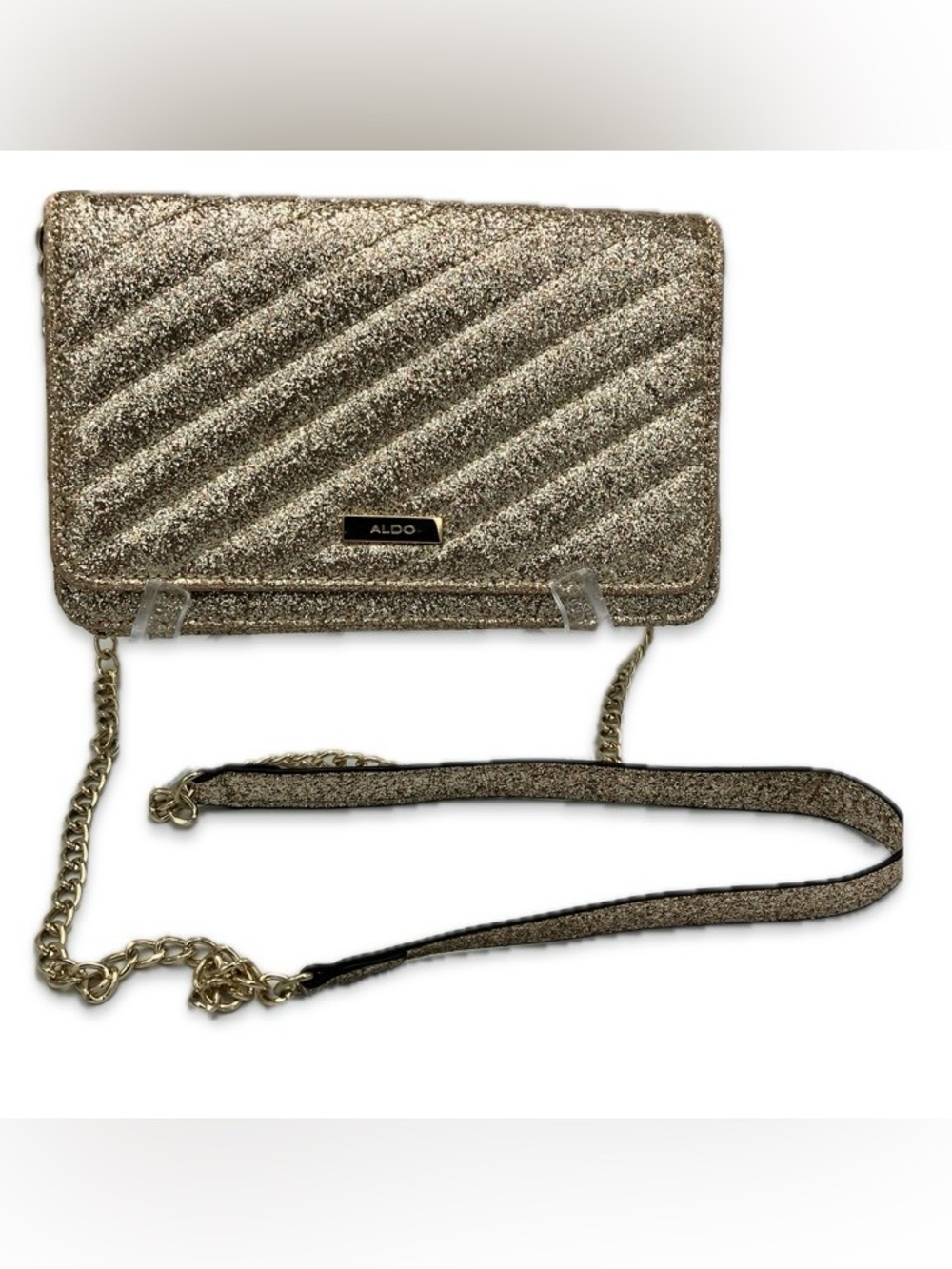 ALDO Glitter Quilted Gold Chain Crossbody Bag